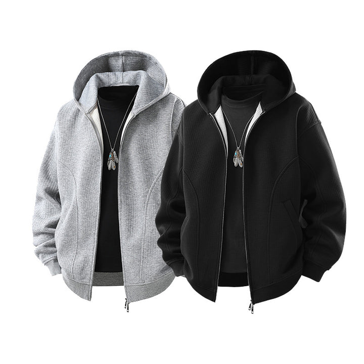 Herren Kapuzensweatjacke mit durchgehendem Reißverschluss, geripptem Saum und versteckten Seitentaschen Drune
