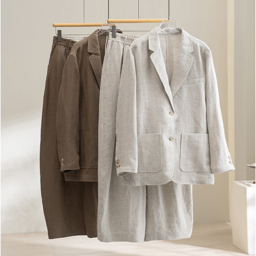 Damen Leinenmix Palazzo-Hose mit hohem Bund, elastischem Einsatz und Eingrifftaschen Drune