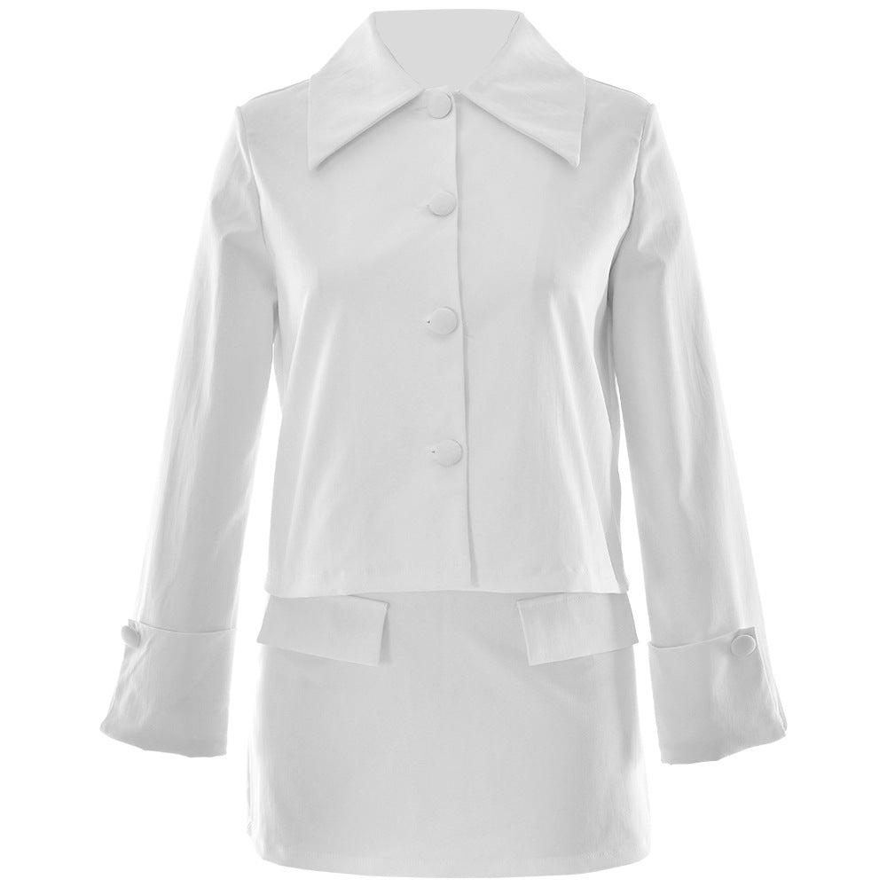 Damen Elegante Kurzjacke mit übergroßen Kragen und stilvollen Knopfdetails Drune