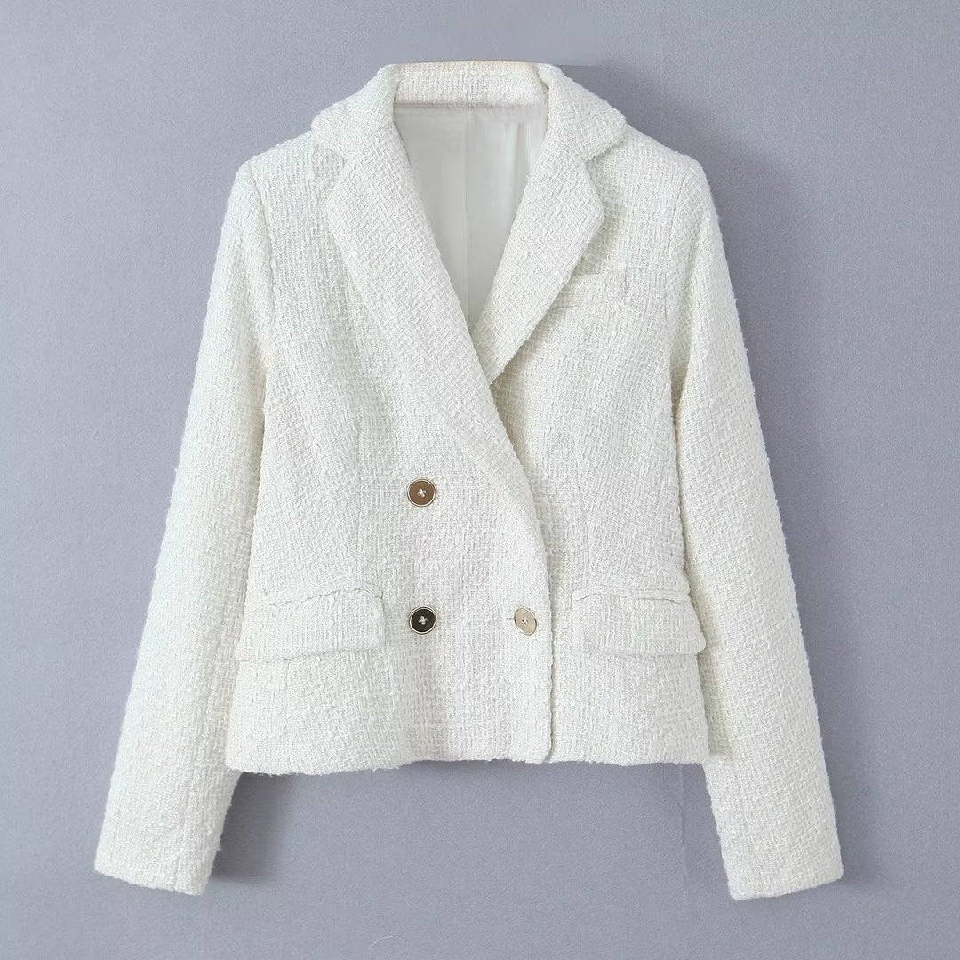 Damen elegante Double-Breasted Blazerjacke mit strukturiertem Gewebe Drune