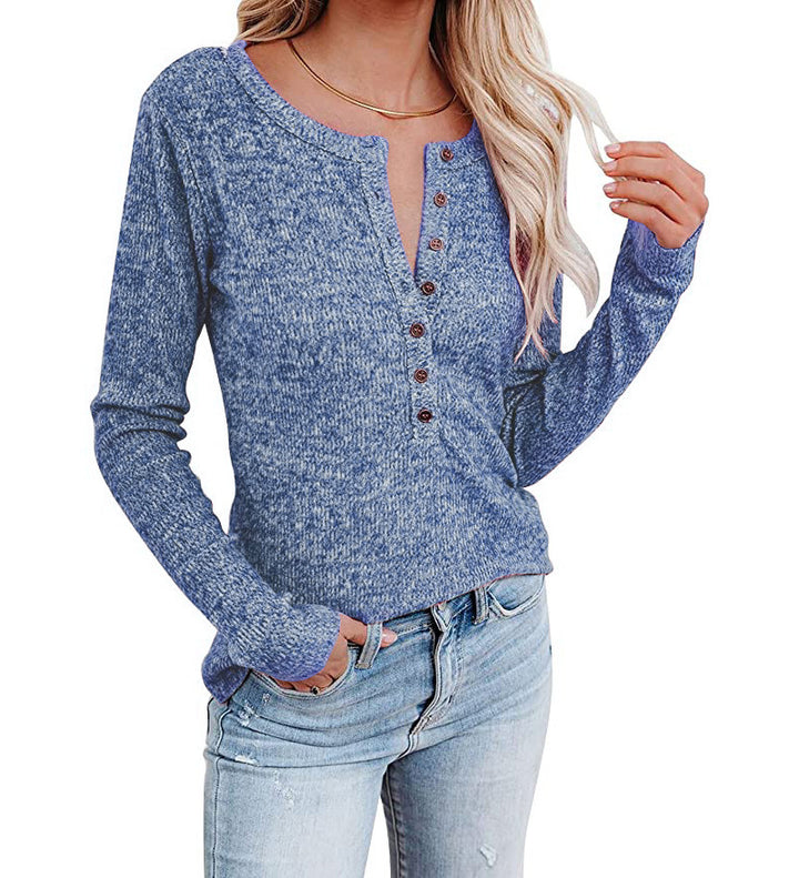 Damen Langarm-Henley-Shirt mit Knopfleiste und weichem Material Drune