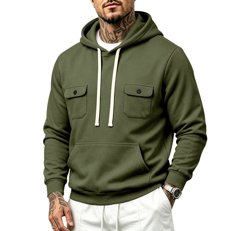 Herren Kapuzenpullover mit Doppel-Brusttaschen und Kängurutasche Drune