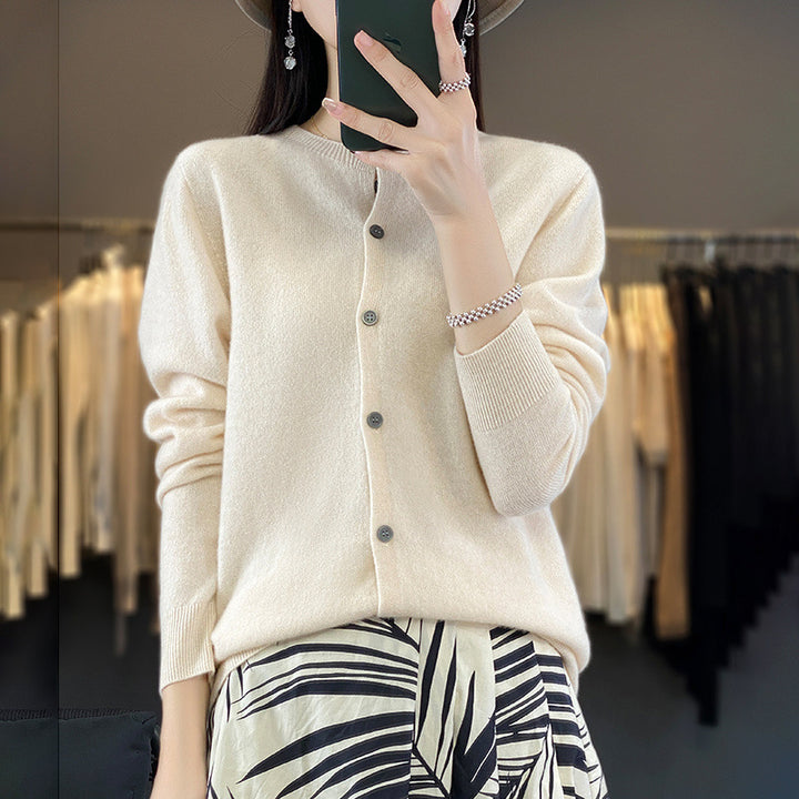 Damen Leichter Feinstrick-Cardigan mit Kaschmir‑Optik, Rundhalsausschnitt und verdeckter Knopfleiste Drune