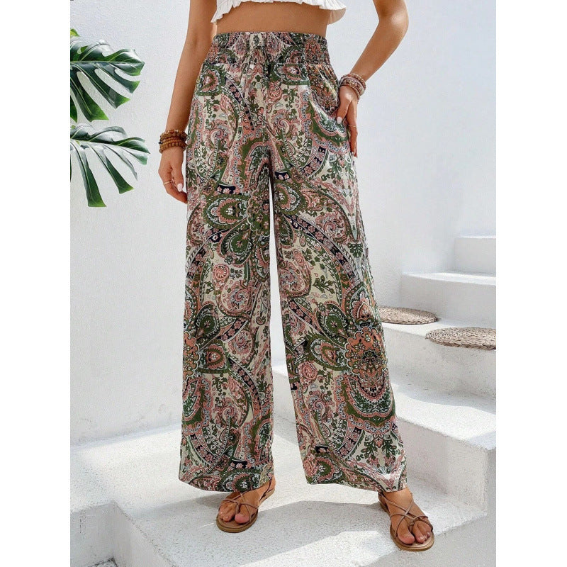 Damen Palazzo-Hose mit elastischem Bund und nostalgischem Paisleymuster Drune