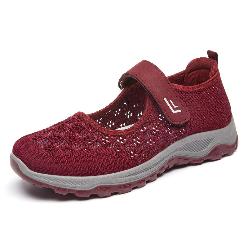 Damen nan atmungsaktiver gestrickter Mary-Jane-Sneaker mit Klettverschluss, stoßdämpfender EVA-Zwischensohle und griffiger Profillaufsohle Drune