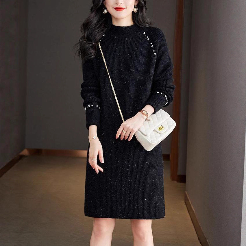 Damen Strickkleid mit elegantem Perlenakzent Drune