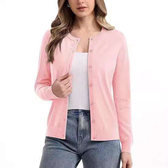 Damen kurzärmliger Strickcardigan mit eleganten Knöpfen und feiner Textur Drune