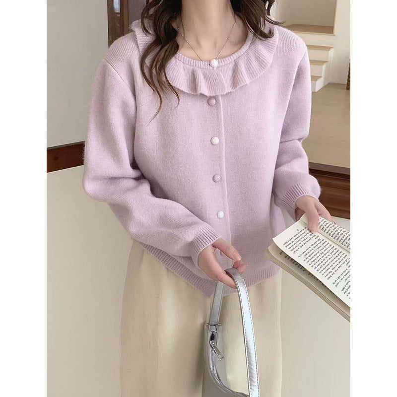 Damen Kuschelige Strickjacke mit Rüschendetail Drune