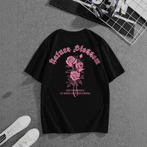 Damen T-Shirt mit floralem Motiv und kreativem Schriftzug Drune
