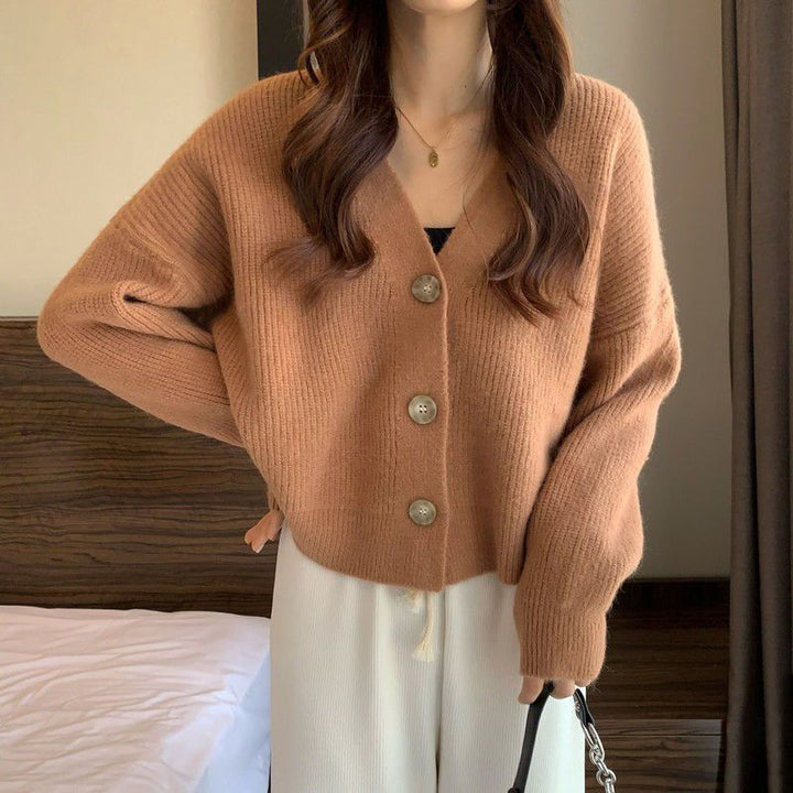 Damen kuschelige Strickjacke mit V-Ausschnitt Drune