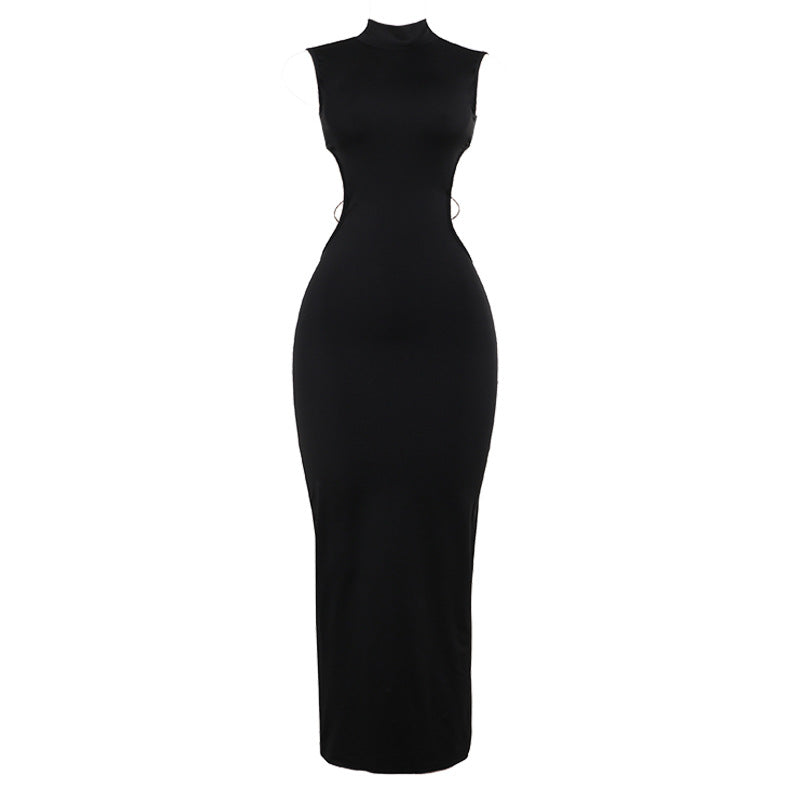 Damen figurbetontes Abendkleid mit Stehkragen und Cut-Outs Drune