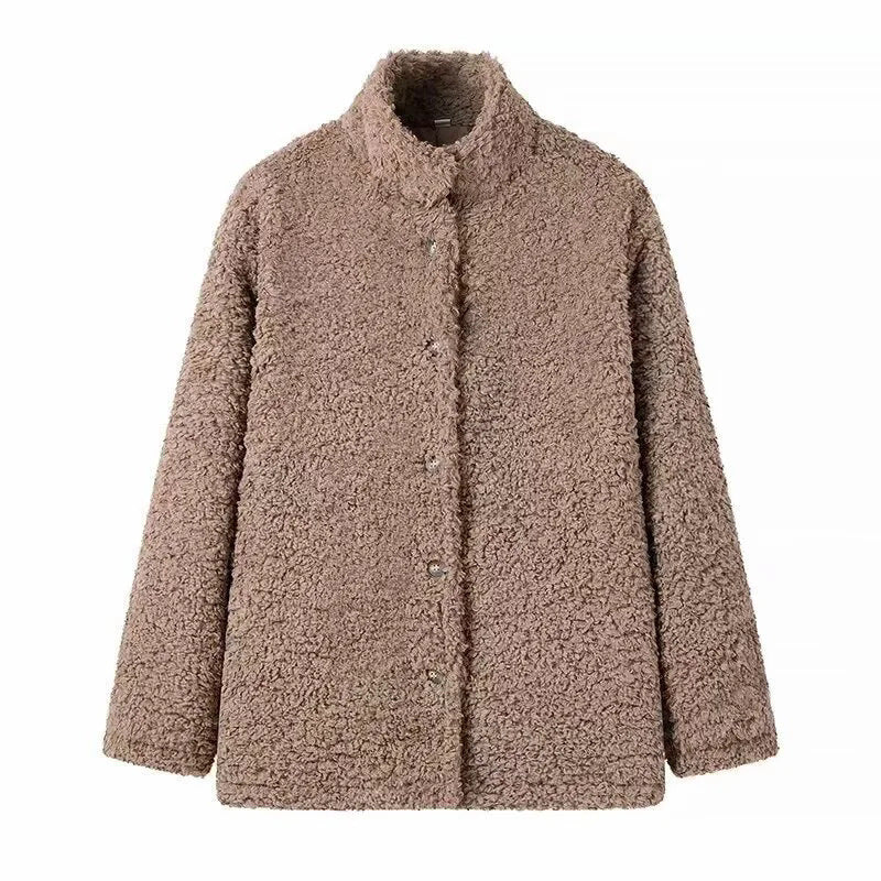 Damen nan kastige Teddyjacke mit Stehkragen, Druckknopfleiste und wärmender Microfleece-Qualität Drune