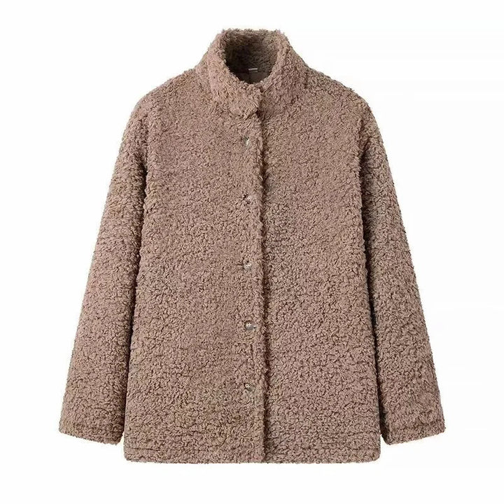 Damen nan kastige Teddyjacke mit Stehkragen, Druckknopfleiste und wärmender Microfleece-Qualität Drune