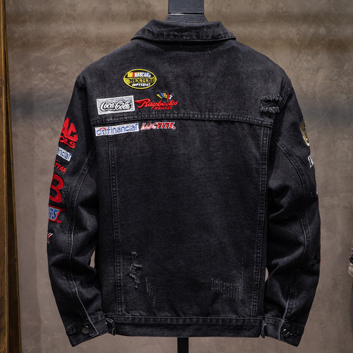Herren Mode Denimjacke mit kreativen Applikationen Drune