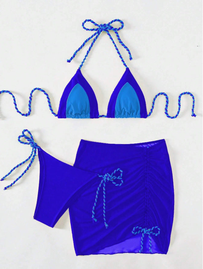 Damen Triangel-Bikini-Set mit Raffungen und Bindebändern Drune