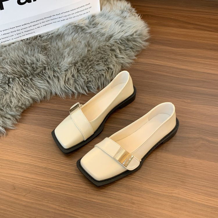 Damen Elegante Loafer mit quadratischer Zehenkappe und goldener Zierplatte Drune