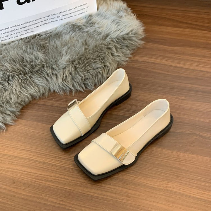 Damen Elegante Loafer mit quadratischer Zehenkappe und goldener Zierplatte Drune