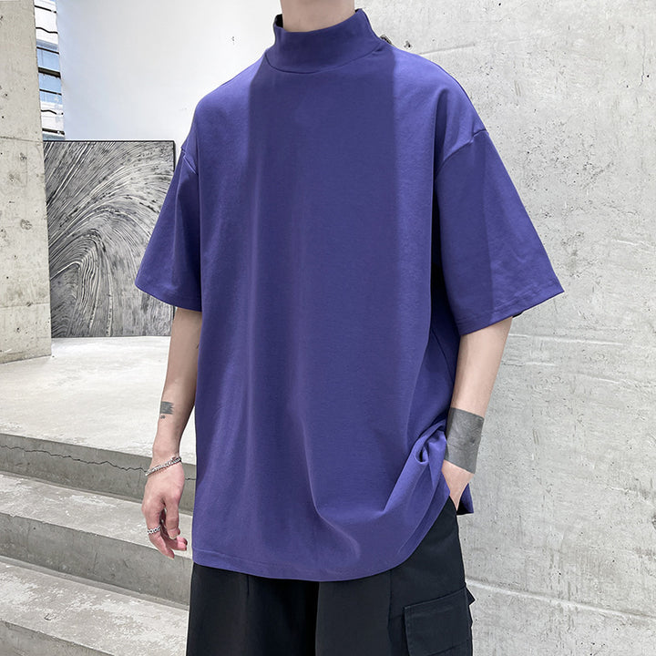 Herren nan oversized Rollkragen-T-Shirt mit halblangen Ärmeln und lässiger Boxy-Passform Drune