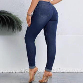 Damen High-Waist Skinny-Jeans mit abgestuftem Destroyed-Look und Sculpting-Fit Drune