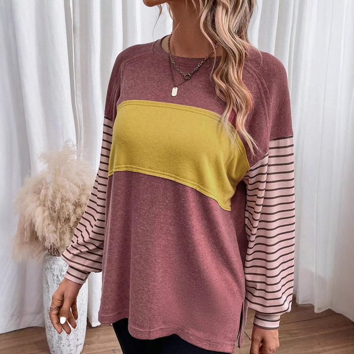 Damen Oversize-Longsleeve mit Colorblock, gestreiften Ärmeln und Rundhalsausschnitt Drune