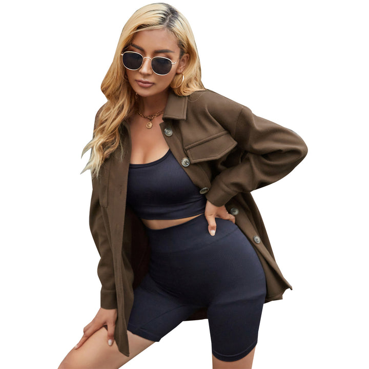 Damen lässige Oversized-Hemdenjacke aus weichem Material mit praktischen Taschen Drune