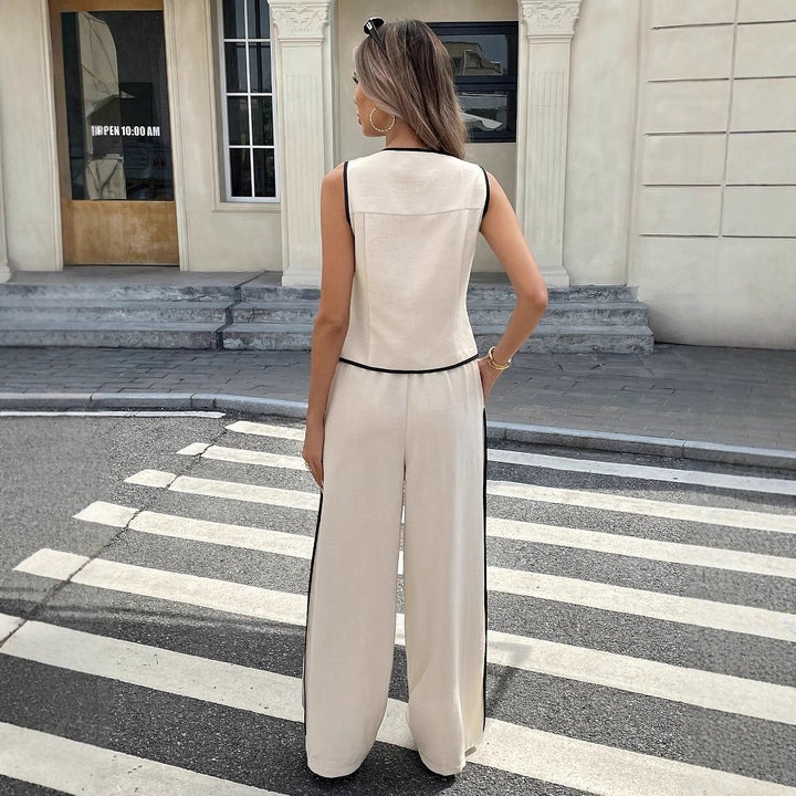 Damen Elegante und bequeme Loungewear mit Knopfleiste Drune
