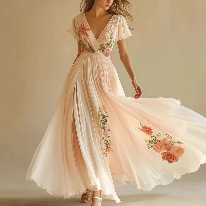 Frauen Blumenbesticktes Maxikleid Drune
