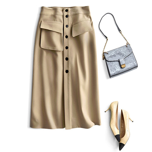 Damen Eleganter Midirock mit Taschen Drune