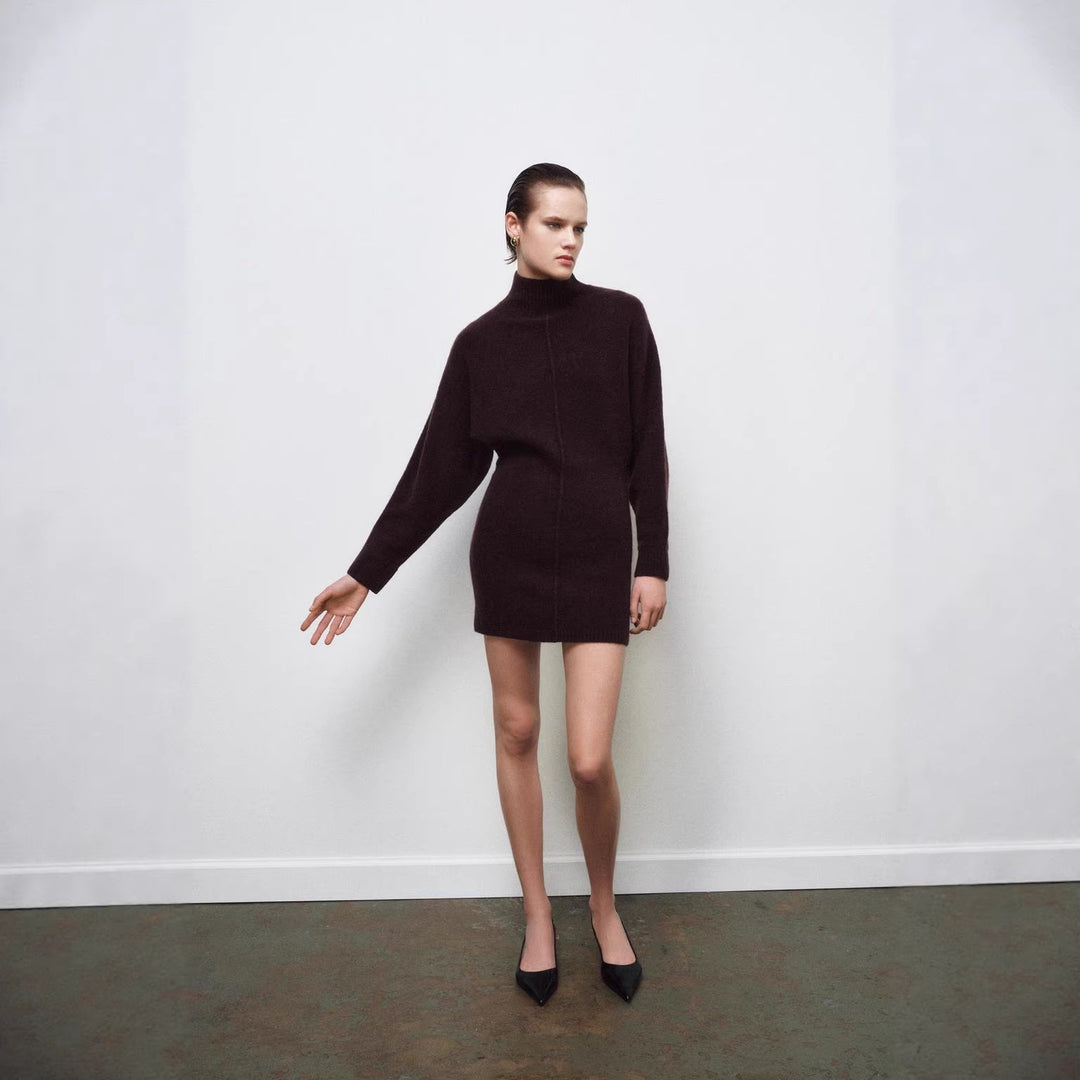 Damen Oversized Strickkleid mit Rollkragen und Ballonärmeln Drune