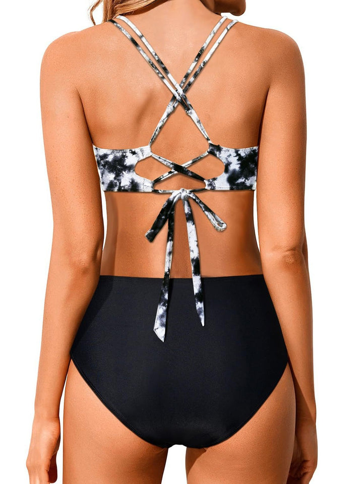 Damen Hochtailliertes Bikini-Set mit gerafftem Oberteil Drune