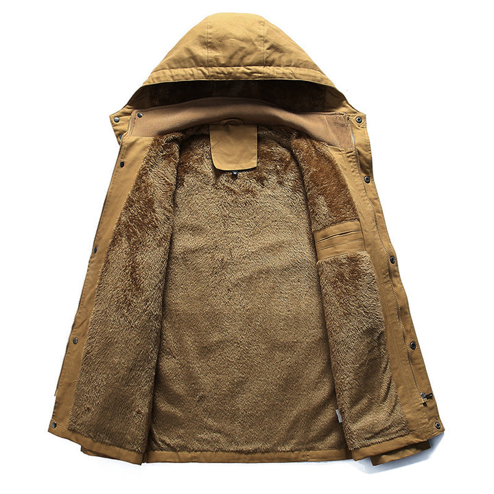 Herren nan thermisch gefütterter Canvas-Fieldparka mit Teddyinnenfutter, Kapuze und multifunktionalen Taschen Drune