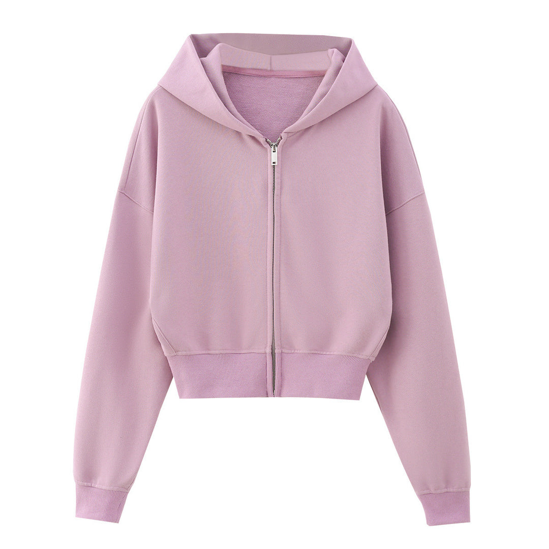 Damen Zweiteiliges Lounge-Set mit kurzem Reißverschluss-Hoodie und weitem High‑Waist-Jogginghose Drune