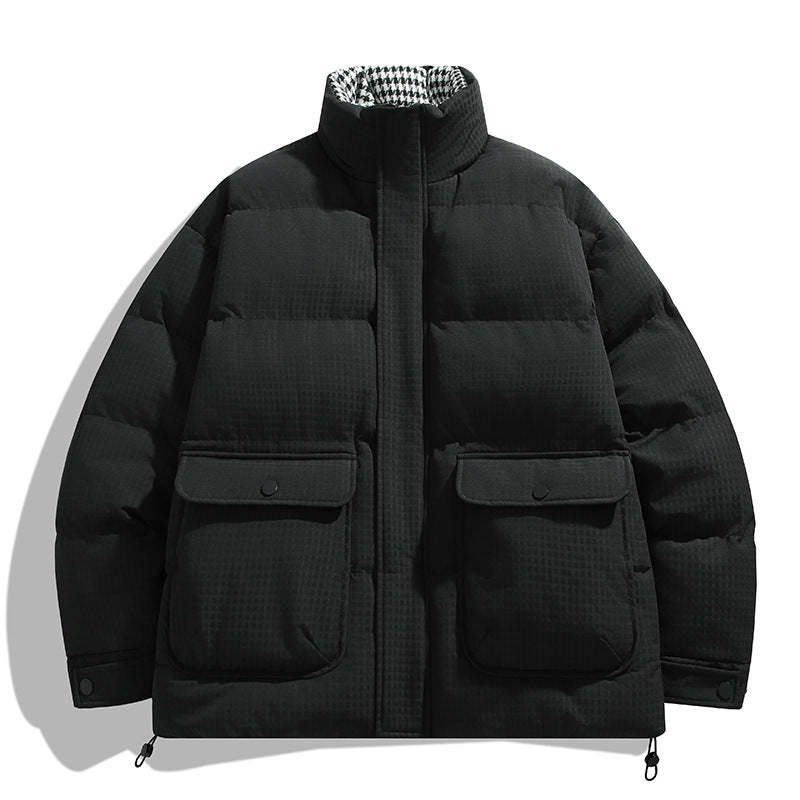 Unisex Wattierte Steppjacke mit großen Pattentaschen, Stehkragen und Ripstop-Struktur Drune