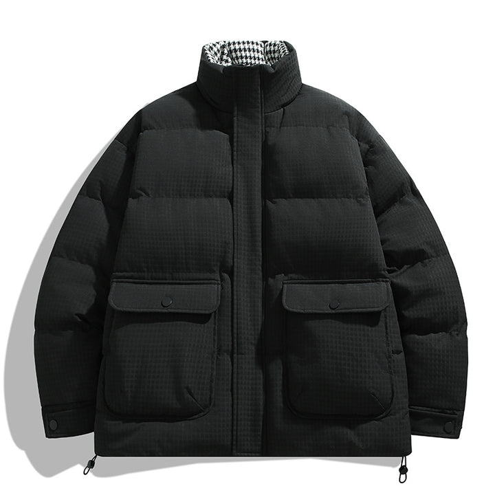 Unisex Wattierte Steppjacke mit großen Pattentaschen, Stehkragen und Ripstop-Struktur Drune