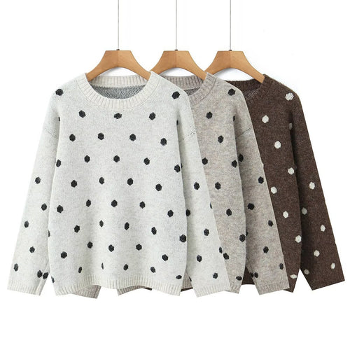 Damen Oversize Punkte‑Strickpullover mit Rundhalsausschnitt Drune