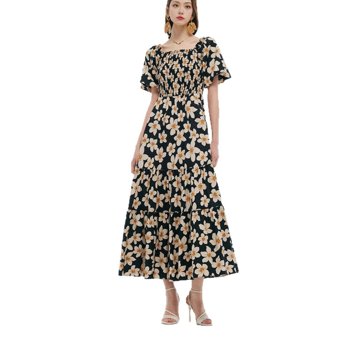 Damen Maxikleid mit voluminösem Rock und Blumenmuster Drune