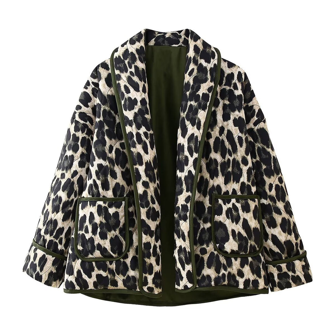 Damen Gefütterte Kimono-Jacke mit Leopardenmuster, Oversize-Schnitt und aufgesetzten Taschen Drune