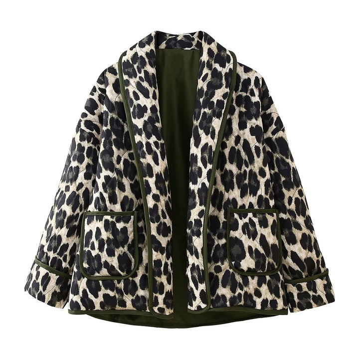 Damen Gefütterte Kimono-Jacke mit Leopardenmuster, Oversize-Schnitt und aufgesetzten Taschen Drune