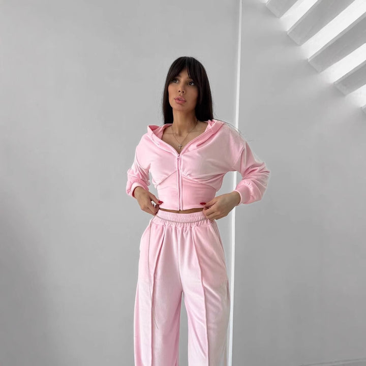 Damen Sportliches Loungewear-Set mit Kapuze und elastischem Bund Drune