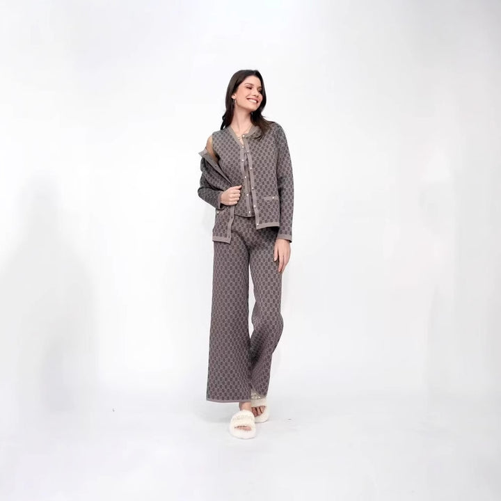 Damen Pyjama-Set mit modernem Karomuster und durchgehender Knopfleiste Drune