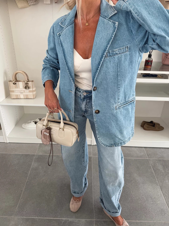 Drune | Lockere Gewaschene Blaue Denim Anzugjacke