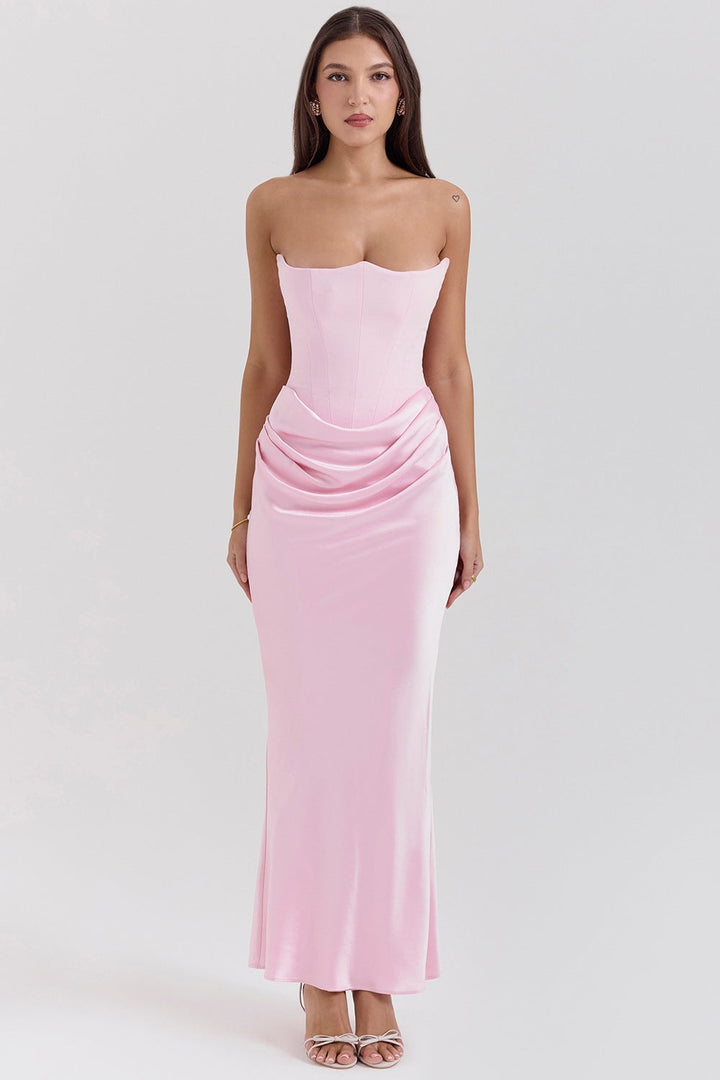 Damen Elegantes Abendkleid mit Herz-Ausschnitt und schimmerndem Oberteil Drune