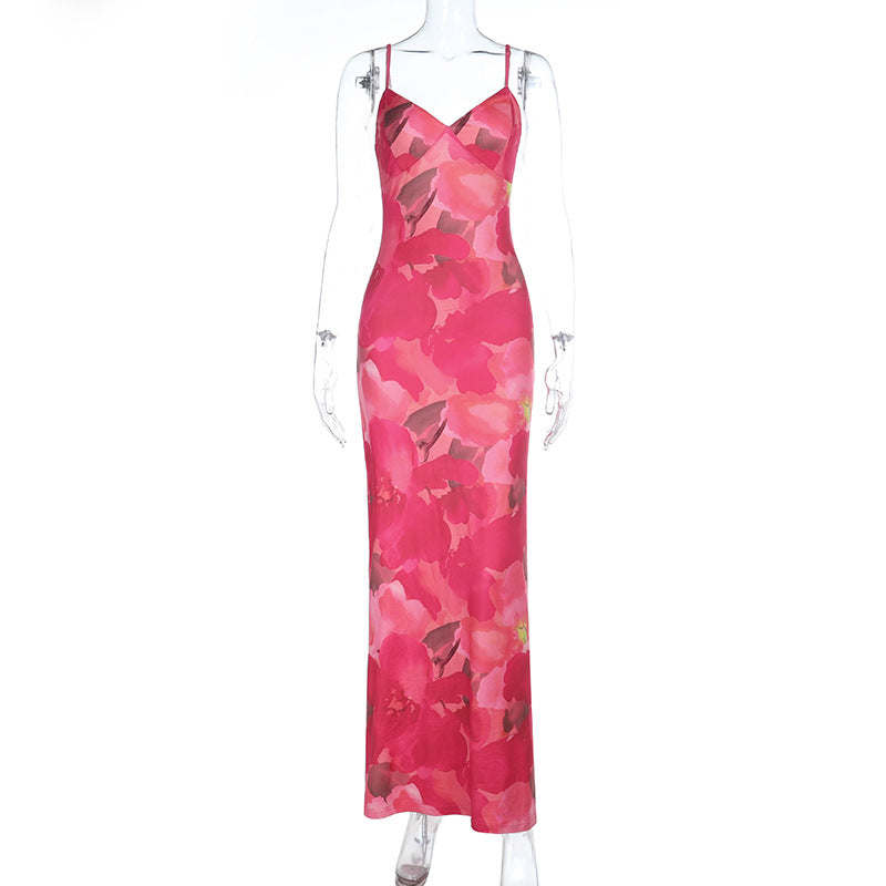 Damen Elegantes Maxikleid mit floralem Muster und feinen Trägern Drune