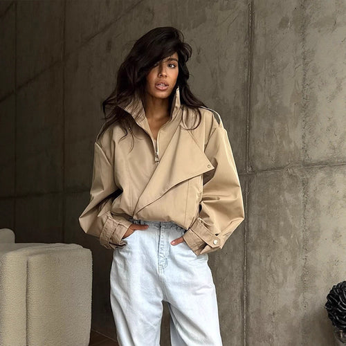 Damen lässige Oversized-Jacke mit stylischem Revers Drune