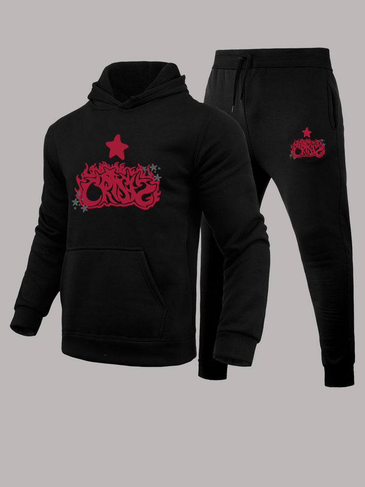 Herren Kapuzenpullover und Jogginghose Set mit künstlerischem Druck und lässigen Details Drune