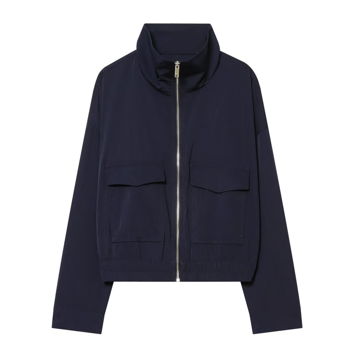 Damen Cropped Bomberjacke mit Stehkragen, durchgehendem Reißverschluss und aufgesetzten Pattentaschen Drune