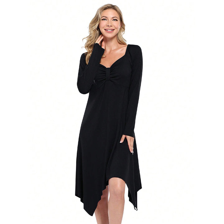 Damen asymmetrisches Longsleeve-Kleid mit gerafftem Bustier, Empire‑Naht und Zipfelsaum Drune