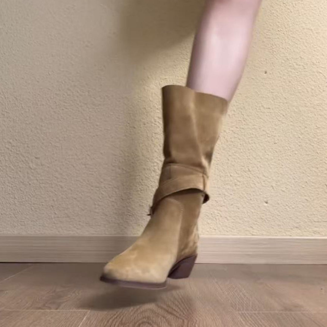 Damen Elegante Schnürstiefel mit modischem Riemen Drune
