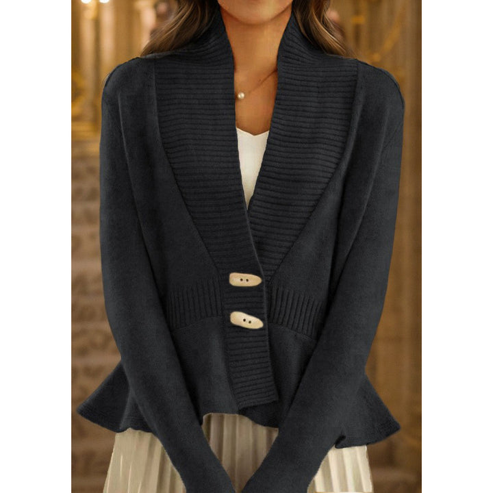 Damen nan kuscheliger Strickcardigan mit Schalkragen, gerippter Blende und schmalem Schößchen Drune