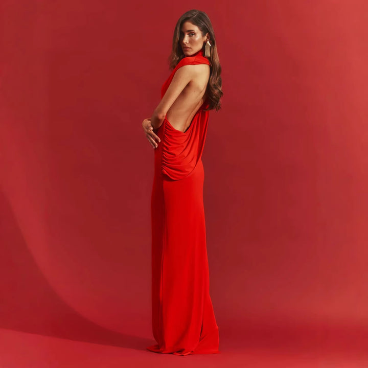 Damen Elegantes Abendkleid mit tiefem Rückenausschnitt und fließendem Drapé Drune